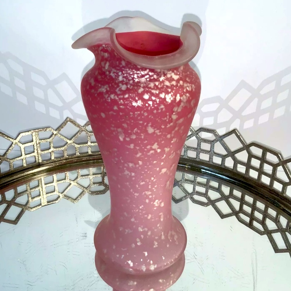 Fenton Vase Cranberry Silver Flake Layered Ruffle Top 9 inch Vintage #K